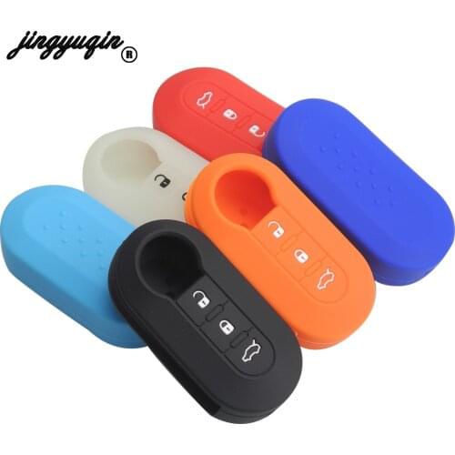 Jingyuqin 3 Buttons Silicone Folding Flip Car Key Case Skin Replace Remote Protect Cover For FIAT 500 Holder Shell