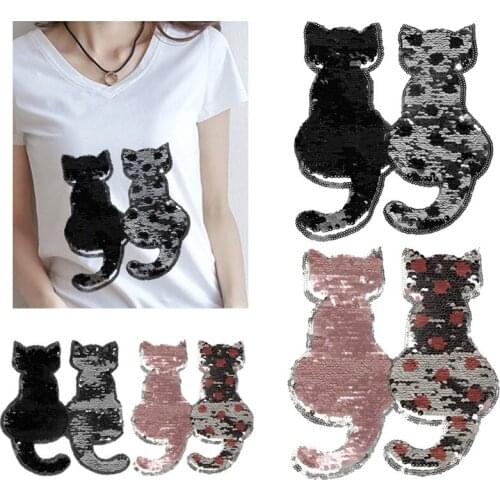 Cute Shining Sequins Cat Sew on Patches for Clothes DIY Patch Applique Bag Clothing Coat Jeans Craft New Sewing Fabric