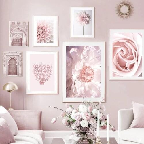Modern Pink Fashion Flower Home Poster Decoration Picture Girl Bedroom Wall Art Islamic Landscape Canvas Painting Wall Art Decor