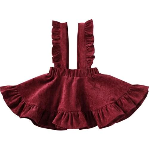 Toddler Kids Baby Girls Velvet Suspender Skirt Fall Ruffled Strap Skirts Infant Casual Corduroy Outfit Summer Solid Color