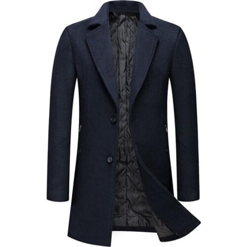 Top Quality Winter Long Trench Coat Men Fashion Wool Blends Coat Solid Color Men Woolen Overcoat Thick Jacket