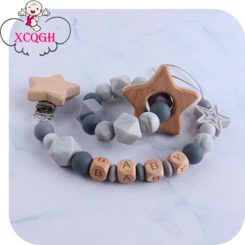 XCQGH Newest Star Nursing Teether Bracelet and Beech Wooden Star Pacifier Clips Gift for Newborn Shower