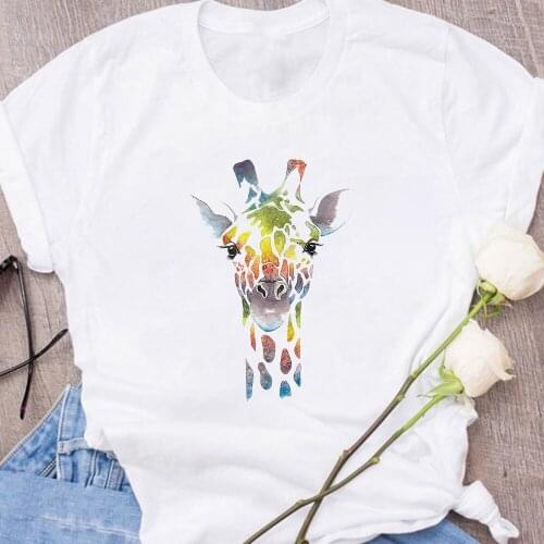Happy Giraffe Print Women T Shirts Exquisite Versatile Cartoon Short Sleeve Mom Daughter Clothes Summer Shirt Usa super winner