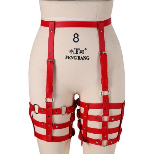 Harajuku Tight Leg Harness Bondage Suspender Strap Belts Women Adjust Sexy PU Leather Garter Belt Punk Elasticity Body Harness