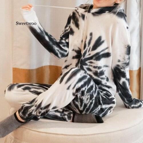 Women Two Piece Set Outfit Jogging Suit 2 Pieces Tracksuit Tie-dye Printed Sweatsuit Casual Long Sleeve Hoodie And Sweat Pants