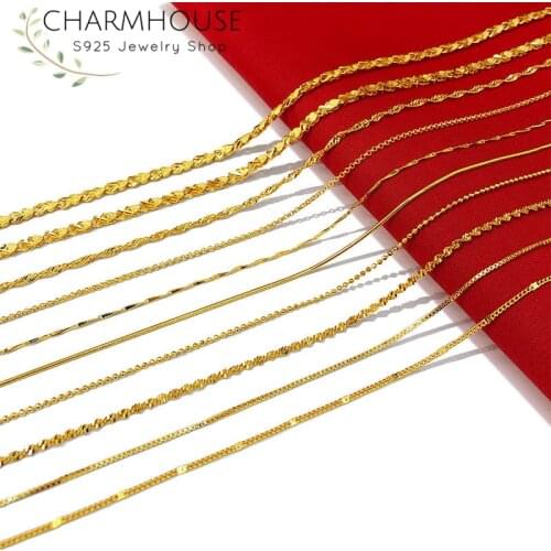 24K Gold-Filled Necklaces For Women 1-2mm Link Chain Necklace Fit Pendant Collier Femme Choker High Quality African Gold Jewelry