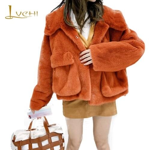LVCHI 2019 Winter Velvet Mink Fur Coat Women Slim Loss Warm With Fur Hood Solid Color Pocket Real Fur Coats Short Mink Fur Coats