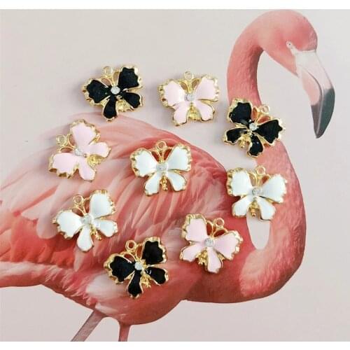 10 pcs/lot Multi-color Small Butterfly Drip Oil With Diamond Alloy Creative Pendant Accessories DIY Jewelry Factory Direct Sales