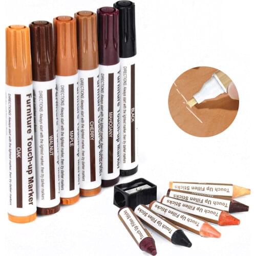 12Pcs Furniture Touch Up Kit Markers & Filler Sticks Wood Scratches Restore Kit Scratch Patch Paint Pen for Stains, Scratches