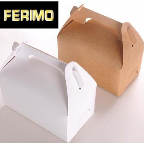 20pcs Wholesale Kraft Paper Cake Box with Handle Brown Cupcake Box Wedding Paper Cardboard Cake Boxes White Mousse Packaging Box