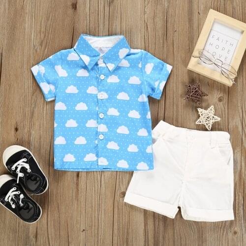 2021 Boy summer clothes set / Cloud print blouse +White shorts / Party outfits for boy