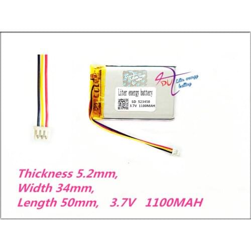 3 thread 523450 3.7V,1100mAH,[503450] PLIB; polymer lithium ion / Li-ion battery for GPS,mp3,mp4,mp5,dvd,bluetooth,model toy