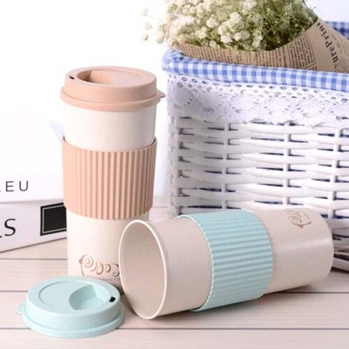 450ml Water Cup Cola Coffee Cups Wheat Straw Healthy Drink Water Bottle Multi-Functional Coffee Tumbler with Stir