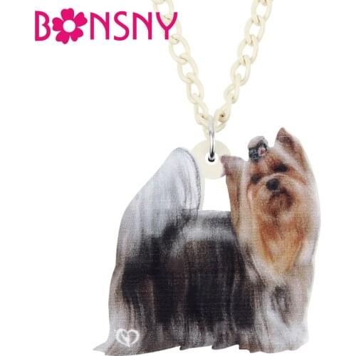 Bonsny Acrylic Cute Yorkshire Dog Pets Necklace Chain Animal Choker Collar Pendant Jewelry For Women Teens Kid Gift Accessories