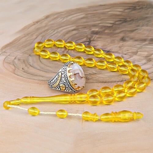 Acrylic 925K Mens Ring and Rosary for Men Jewelry Sets