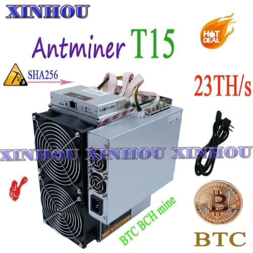 Used BITMAIN Asic miner AntMiner T15 23T 7nm SHA256 With PSU Bitcoin Miner Better Than S9 T17 T9 WhatsMiner M3 M21S M20S T2 T3