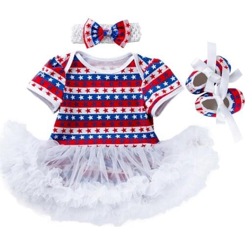 Baby Girls Short Sleeve 100% Cotton White Skirts Rompers+Flowers Turban+Shoes 3PCS Clothing Sets Rompers Summer Clothing Set