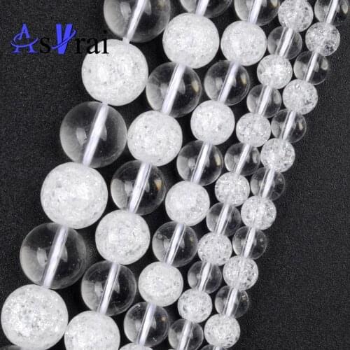 Natural Stone White Snow Cracked Crystal Beads For Jewelry Making 6 8 10 12mm Round Loose Spacer Beads DIY Bracelet Necklace 15"