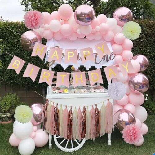 4D Round Rose Gold Balloon Garland Arch Mixed Light Pink White Latex Balloons Strip Chain for Girl Birthday Wedding Decoration