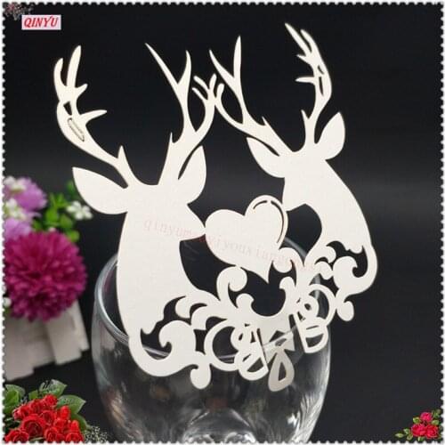 100pcs Laser Cut Deer Cup Card Wine Glass Card Table Place Escort Cup Card Party Decorations Christmas Decorations Supplies 6Z