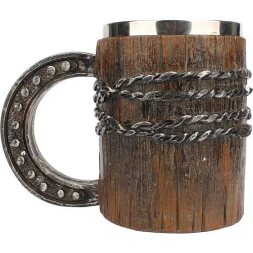Wooden Barrel Shape Stainless Steel Resin Mug New Trend Home Office Daily Drinking Cup with Handle