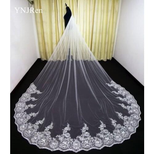 Real Photos 4 Meters Cathedral veil Bride veil Custom made sequin wedding veil Shiny Veil Wedding accessories