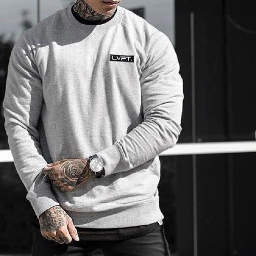 New Fitness Fashion Men Autumn Round Collar Long Sleeve T-shirt Simple Solid Color Sports Running Training Breathable Hoodie