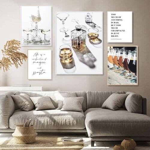 Pictures for Living Room Nordic Minimalist Painting On Wall Wine Glass Posters and Prints Kitche Wall Decoration