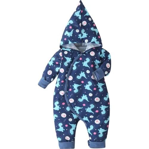 Newborn Baby Boys Girls Clothes Cartoon Dinosaur Print Romper Long Sleeve Hooded Jumpsuit 3 6 9 12 18 Months pyjama bebe garcon