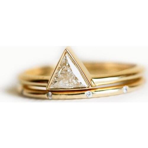 2pcs Fashion Gold Triangle Rings for Women Zircon Ring Set Female Statement Engagement Party Jewelry Wild Index Finger Ring