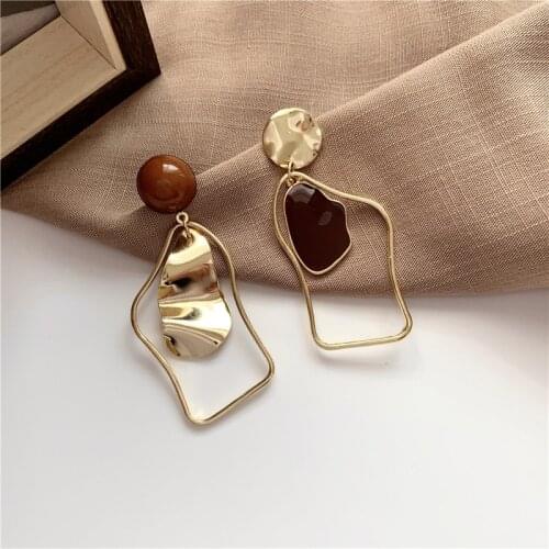 Korean Vintage Asymmetrical Long Earrings Geometric Irregular Hanging Drop Earrings for Women Simple Jewelry Kpop Earring Girls