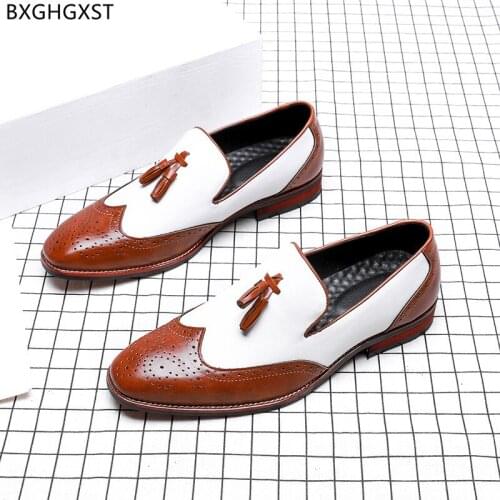 Brogues Mens Dress Shoes Loafers Leather Shoes Men Formal Brown Suit Shoes for Men Office 2021 Tassel Chaussure De Homme Sapato