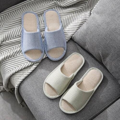Spring and summer, mens home, four seasons, indoor anti-slip simple couples, cotton and linen slippers in autumn and winter