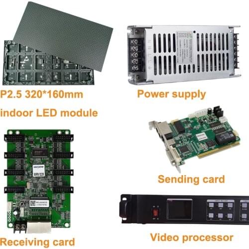 A set 81pcs 320x160mm indoor P2.5 Full color LED module 11pcs power supply 1 piece KS600 and Nova sending card 18pcs MRV328 card