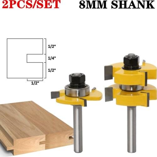 2pcs/set 8mm Shank Large Stock up to 1-1/4" Tongue And Groove Router Bits Sets Tenon Cutter Woodworking Milling Cutter Tools