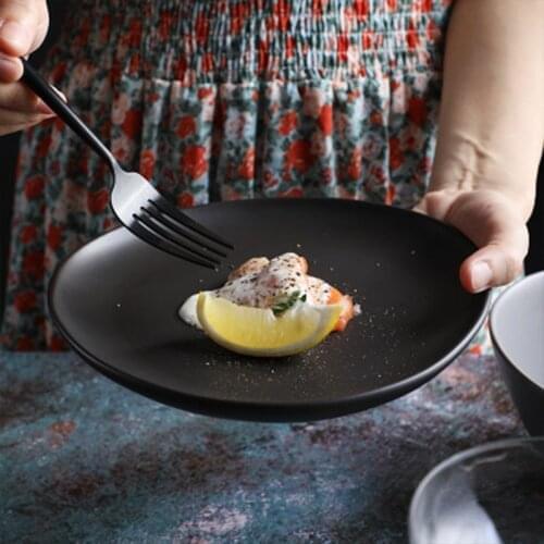 Japanese Ceramic Tableware Plates Set Black Grey Western Steak Plate Triangular Bowl Ramen Bowl Simple Dinner Serving Dish