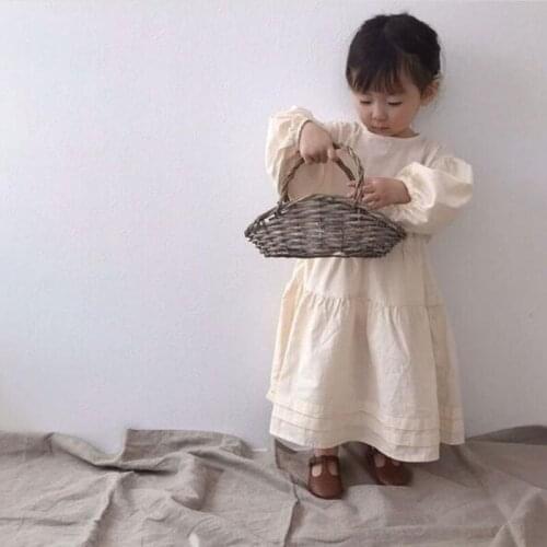 New Girls Dress Baby Cotton and Linen Kids Clothes 2021 Spring Children Loose Casual Button Lantern Sleeve,#5795