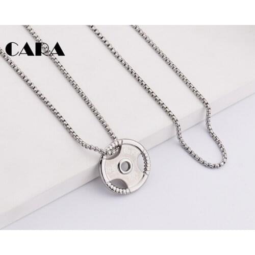 New arrival fine polished gym fittness dumbbell pendant necklace 316L stainless steel necklace for mens jewelry CAGF0256
