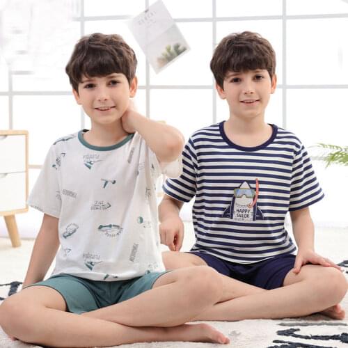 Boys Girls Pajamas New Summer Short Sleeves Childrens Clothing Sleepwear Cotton Pyjamas Sets For Kids 4 6 8 10 12 14 15Years