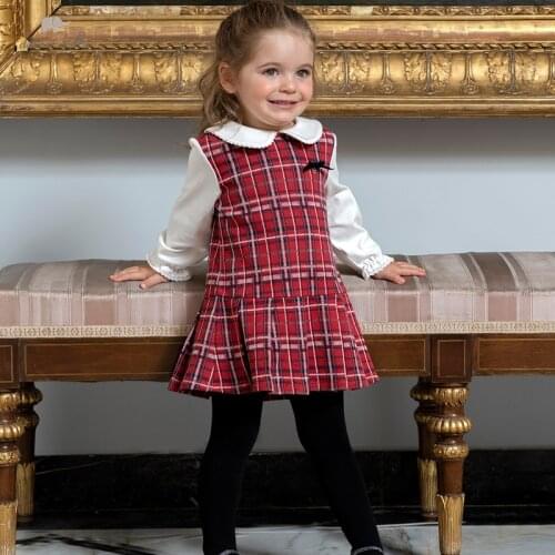 DBM18807 dave bella autumn baby girls cute bow plaid patchwork dress children fashion party dress kids infant lolita clothes