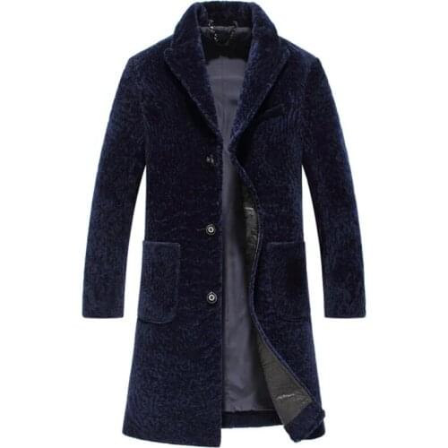 Luxury male wool long coat man fashion shearling jacket