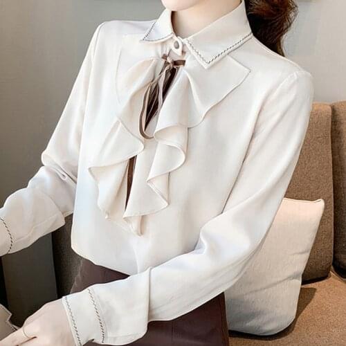 Long Sleeve Ruffles Chiffon Blouse Shirt Tops Blouse Women Blusas Mujer De Moda 2021 Turn Down Collar Blouse Women Blouses E363