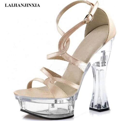 Roman Hollow Spool Heels Nightclub Pole Dancing Shoes 14 Cm Super High Heeled Shoes Mature Women Sandals Cross Dressing Sandal