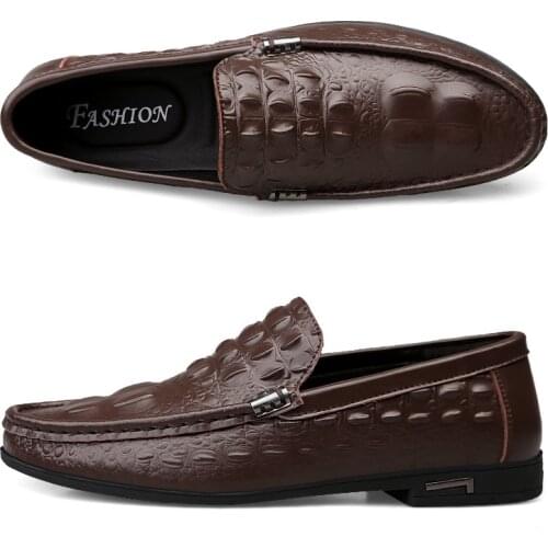 Men Casual Shoes Genuine Leather Crocodile pattern cowhide Luxury Brand Fashion Breathable fashion Shoes Slip On soft Moccasins