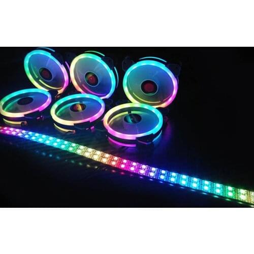 RGB PC Fan 12V 6 Pin 12cm Cooling Cooler Fan with Controller for Computer Silent Gaming Case VDX99