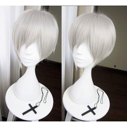 High Quality Seraph of the End Hiiragi Shinya Wig Grey Short Heat Resistant Synthetic Hair Cosplay Costume Wig + Wig Cap