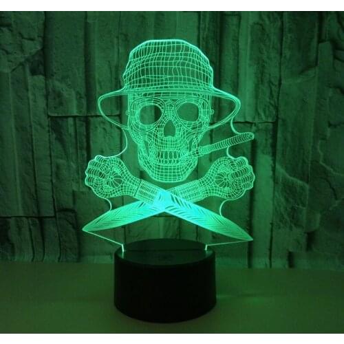 YIMIA Sharp knife Skull Model 3D LED Night Light Novelty Gifts 7 Colors LED Desk Table Touch Base USB Lamp Kids Gift