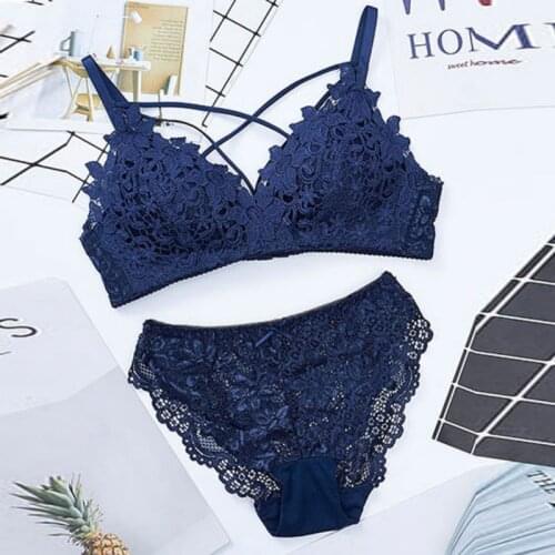 Women Floral Push Up Bra and Brief Set Ladies Lace Lingerie Wire Free Sexy Bra Set