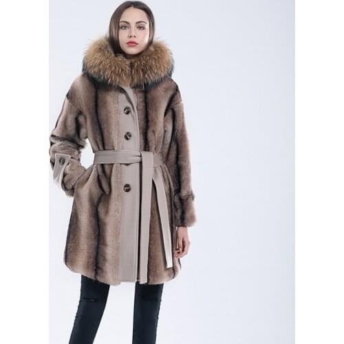2021 winter new coat long imitation mink fur pie overcoming womens loose large size long-sleeved coat raccoon fur collar fur co