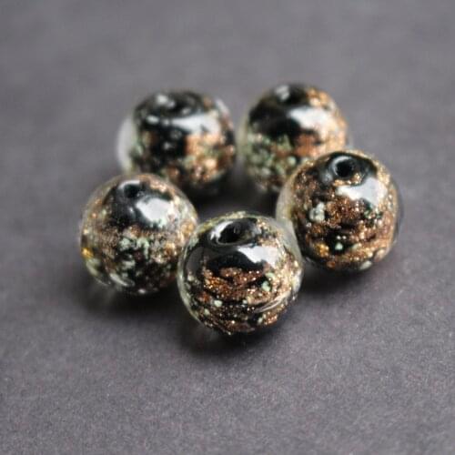 10pcs/lot 12mm Lampwork Glass Beads Glass Boutique beads Black Color With Shinning Sand for earring necklace making